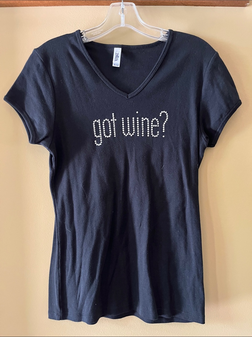 Black 'got wine?' Studded V‑Neck Tee